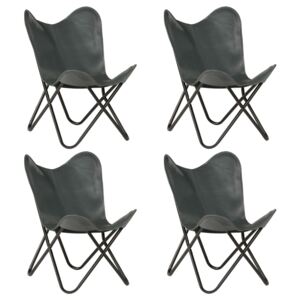 VidaXL Butterfly Chairs 4 pcs Grey Kids Size Real Leather