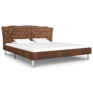 VidaXL Bed Frame Brown Faux Suede Leather 135x190 cm