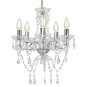VidaXL Chandelier with Crystal Beads Silver Round 5 x E14