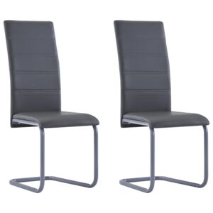 Cantilever Dining Chairs 2 pcs Grey Faux Leather