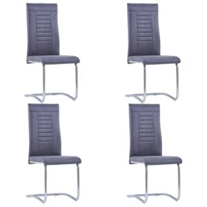 VidaXL Cantilever Dining Chairs 4 pcs Grey Faux Suede Leather