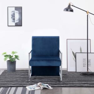 VidaXL Armchair with Chrome Feet Blue Velvet