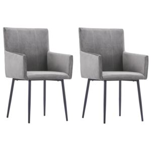 VidaXL Dining Chairs with Armrests 2 pcs Grey Velvet