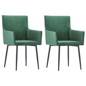 VidaXL Dining Chairs with Armrests 2 pcs Green Velvet