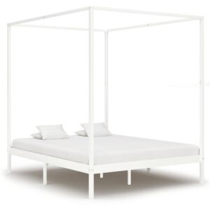 VidaXL Canopy Bed Frame White Solid Pine Wood 160x200 cm