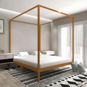VidaXL Canopy Bed Frame Honey Brown Solid Pine Wood 6FT Super King