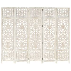 VidaXL Hand carved 5-Panel Room Divider White 200x165 cm Solid Mango Wood
