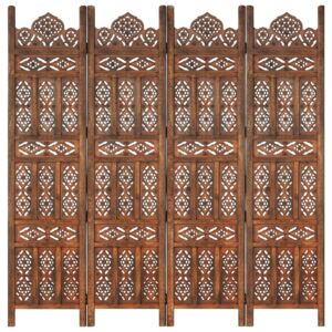 VidaXL Hand carved 4-Panel Room Divider Brown 160x165 cm Solid Mango Wood