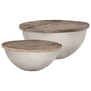 VidaXL 2 Piece Bowl Shaped Coffee Table Set Solid Mango Wood