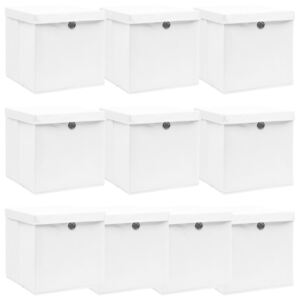VidaXL Storage Boxes with Lids 10 pcs White 32x32x32 cm Fabric