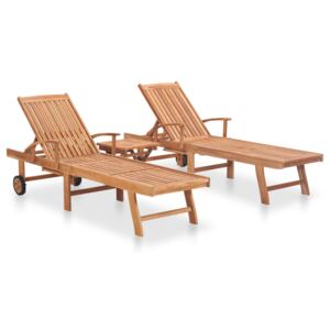 VidaXL Sun Loungers 2 pcs with Table Solid Teak Wood