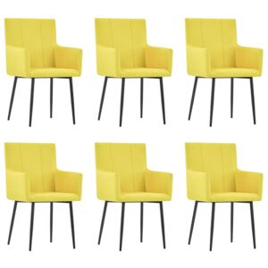 VidaXL Dining Chairs with Armrests 6 pcs Yellow Fabric