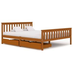 VidaXL Bed Frame with 2 Drawers Honey Brown Solid Pine Wood 160x200 cm