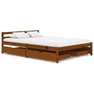 VidaXL Bed Frame with 4 Drawers Honey Brown Solid Pine Wood 140x200 cm