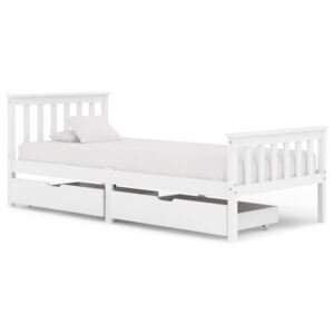 VidaXL Bed Frame with 2 Drawers White Solid Pine Wood 100x200 cm