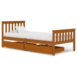 VidaXL Bed Frame with 2 Drawers Honey Brown Solid Pine Wood 90x200 cm
