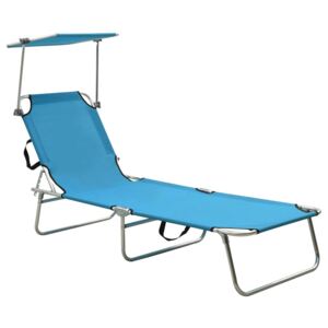 VidaXL Folding Sun Lounger with Canopy Steel Turquoise and Blue