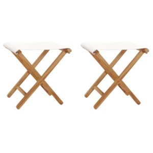VidaXL Folding Chairs 2 pcs Solid Teak Wood and Fabric Cream White