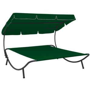 VidaXL Outdoor Lounge Bed with Canopy Green