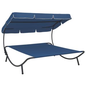 VidaXL Outdoor Lounge Bed with Canopy Blue