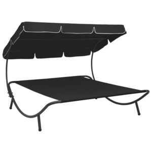 VidaXL Outdoor Lounge Bed with Canopy Black