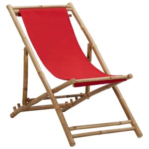 VidaXL Deck Chair Bamboo and Canvas Red