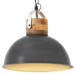VidaXL Industrial Hanging Lamp Grey Round 32 cm E27 Solid Mango Wood