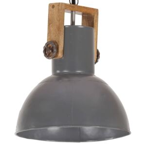 VidaXL Industrial Hanging Lamp 25 W Grey Round Mango Wood 32 cm E27