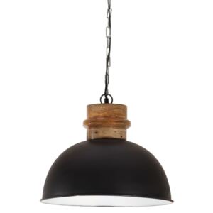 VidaXL Industrial Hanging Lamp 25 W Black Round Mango Wood 42 cm E27