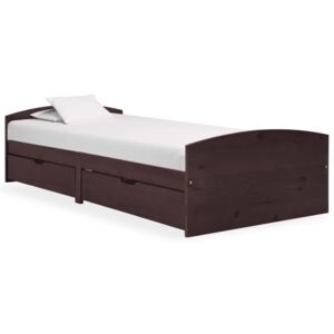 VidaXL Bed Frame with 2 Drawers Dark Brown Solid Pine Wood 90x200 cm