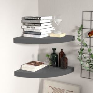 VidaXL Floating Corner Shelves 2 pcs High Gloss Grey 35x35x3.8 cm MDF