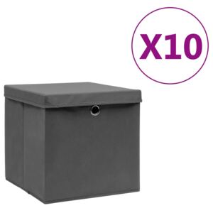 VidaXL Storage Boxes with Covers 10 pcs 28x28x28 cm Grey