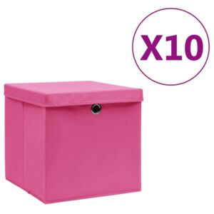 VidaXL Storage Boxes with Covers 10 pcs 28x28x28 cm Pink