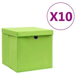 VidaXL Storage Boxes with Covers 10 pcs 28x28x28 cm Green