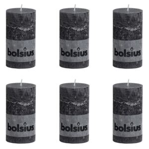 Bolsius Rustic Pillar Candle 130 x 68 mm Anthracite 6 pcs
