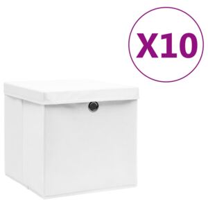 VidaXL Storage Boxes with Covers 10 pcs 28x28x28 cm White