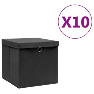 VidaXL Storage Boxes with Covers 10 pcs 28x28x28 cm Black