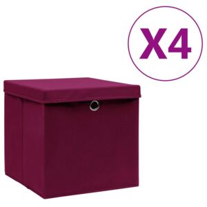 VidaXL Storage Boxes with Covers 4 pcs 28x28x28 cm Dark Red