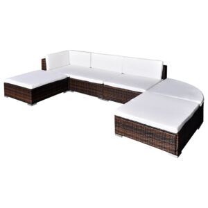 VidaXL 6 Piece Garden Lounge Set with Cushions Poly Rattan Brown