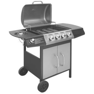 VidaXL Gas Barbecue Grill 4+1 Cooking Zone Black and Silver