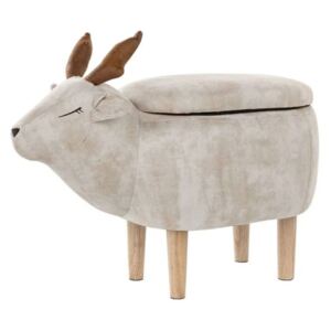 Beliani Fabric Storage Animal Stool Beige Reindeer
