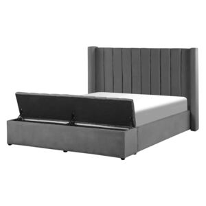 Beliani Velvet EU King Size Bed with Storage Bench Grey NOYERS
