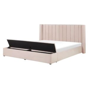 Beliani Velvet EU Super King Size Bed with Storage Bench Pastel Pink NOYERS