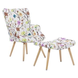 Beliani Wingback Chair with Footstool Floral Pattern Cream VEJLE