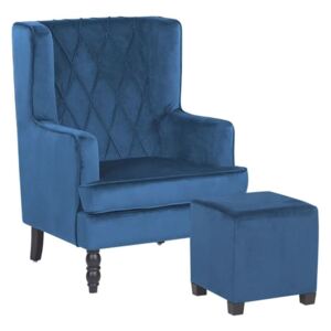 Beliani Velvet Armchair with Footstool Blue SANDSET