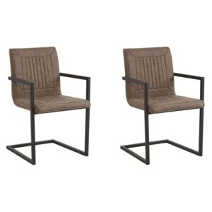 Beliani Set of 2 Faux Leather Dining Chairs Brown BRANDOL