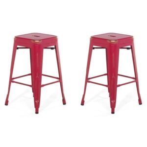 Beliani Set Of 2 Metal Stools 60 Cm Red With Gold Cabrillo