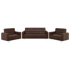 Beliani Modular Faux Leather Living Room Set Brown Aberdeen
