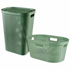 Curver Infinity 2 Piece Laundry Hamper and Basket Set 40L+60L Green