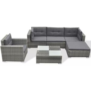 VidaXL 6 Piece Garden Lounge Set with Cushions Poly Rattan Grey